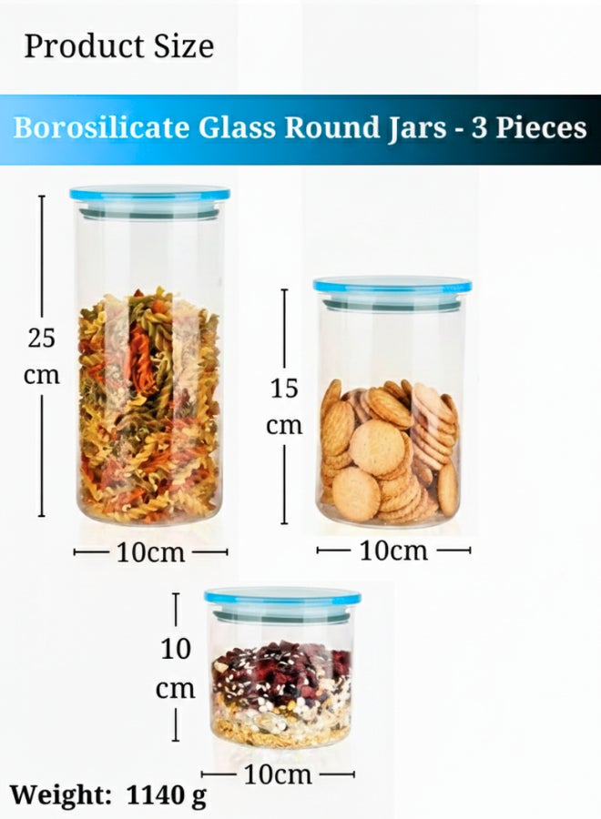 Borosilicate Glass Jar Set 3PCS Round – Airtight Transparent Storage Containers KB029 - Image 2